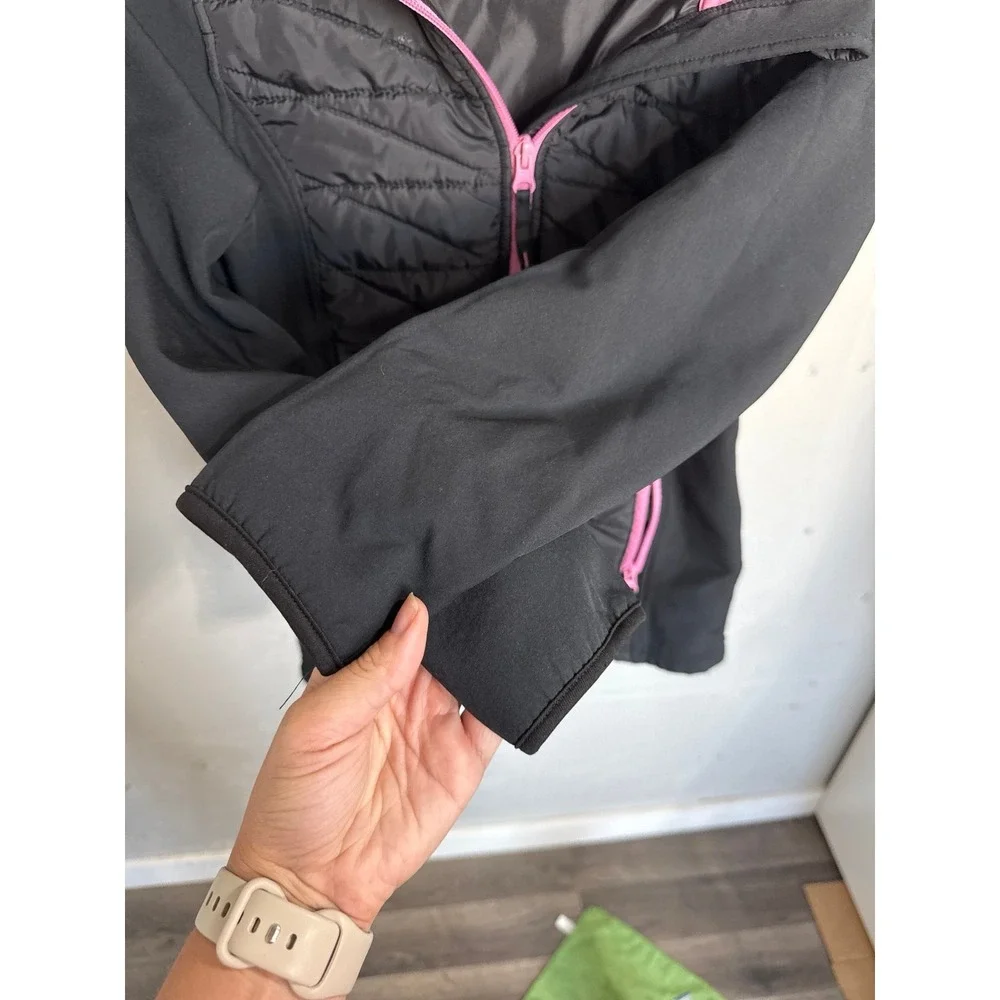 Free Country Girls Black Pink Hooded Softshell Hybrid Puffer Jacket Size M 10/12